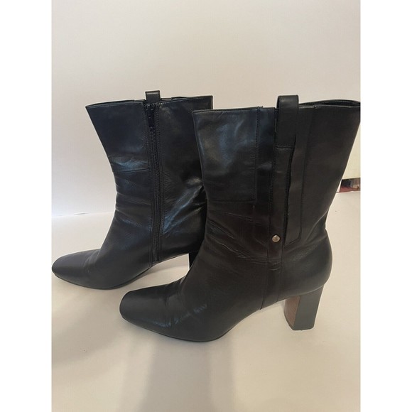 Nine West Womens 8.5 M Ealene Black  Leather Heeled Boot - Picture 3 of 7